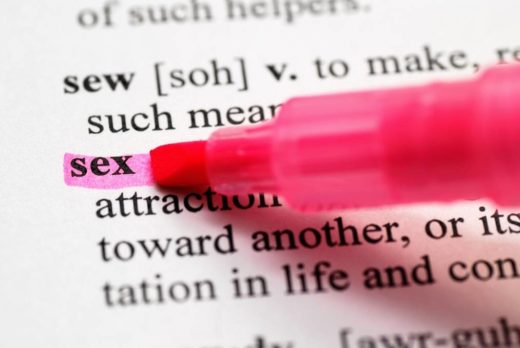 the word sex highlighted in dictionary with pink marker pen. Becoming a sexologist blog image.